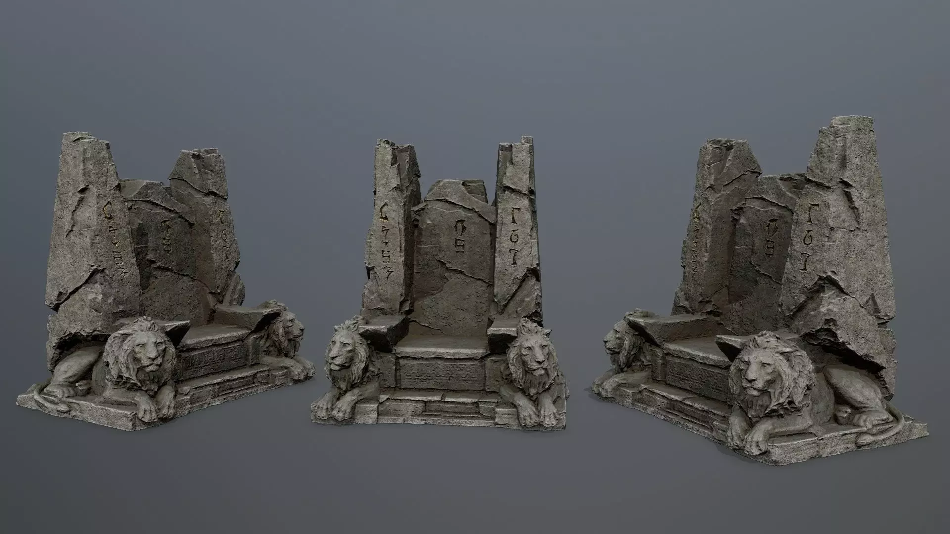 Lion Stone Throne Low-poly 3D model_0
