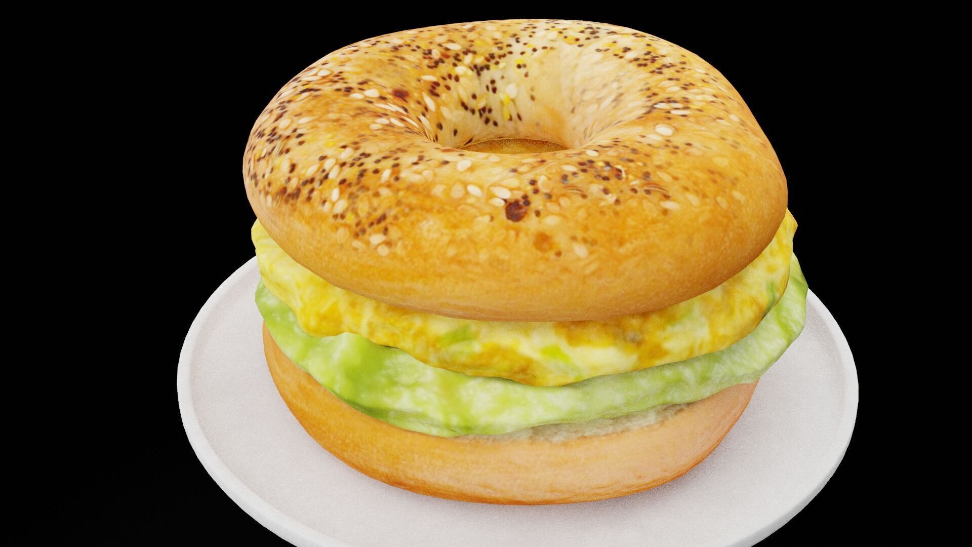 Bagel Eggs Sandwich Low-poly 3D model_5