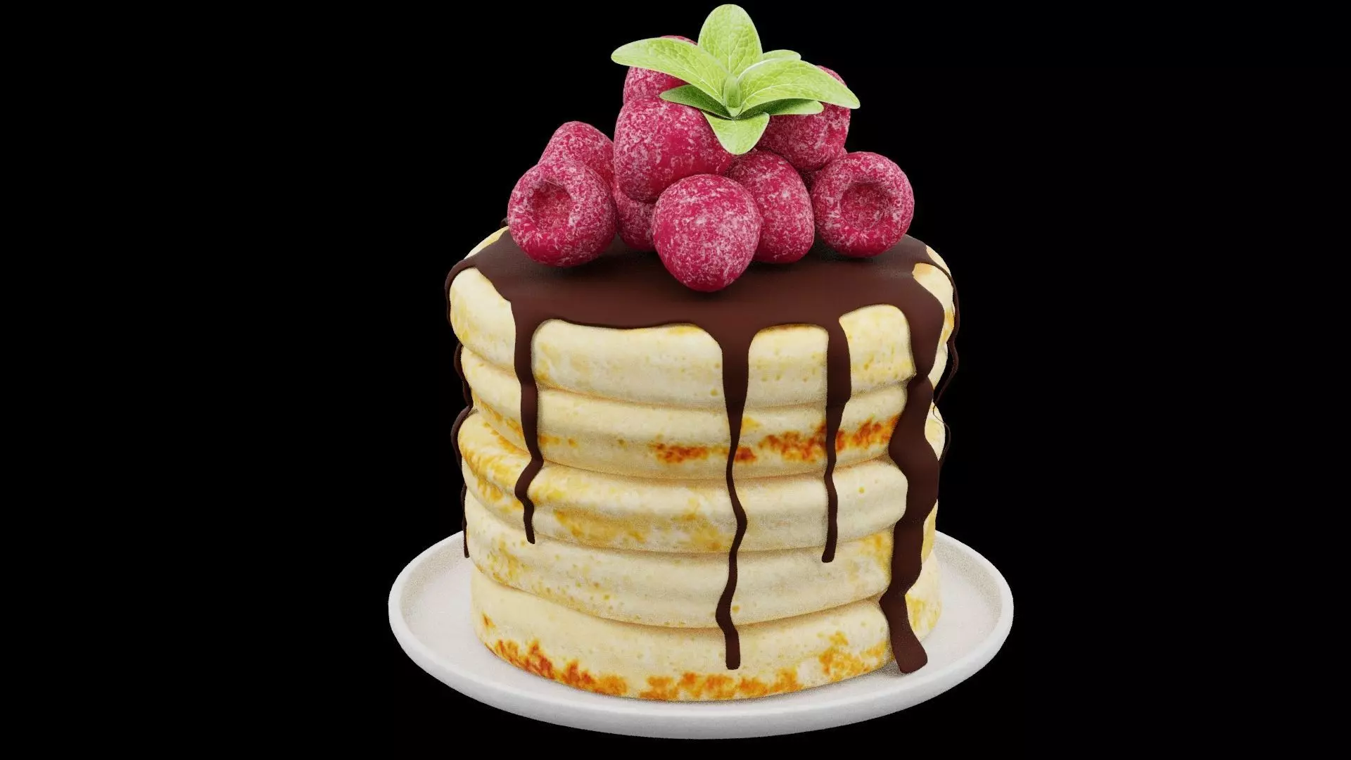 Pancake With Raspberries Low-poly 3D model