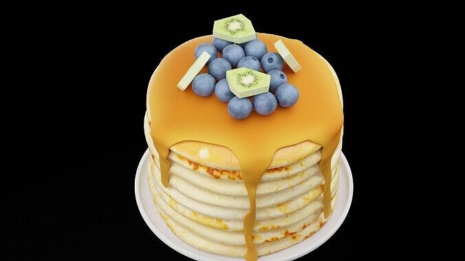 Pancake With Fruits Low-poly 3D model 2