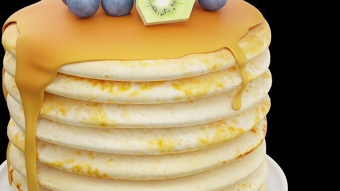 Pancake With Fruits Low-poly 3D model 3