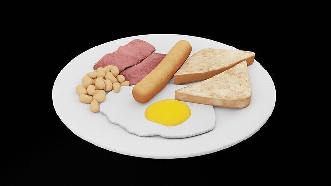 Sausages and Toasts Plate Low-poly 3D model 6