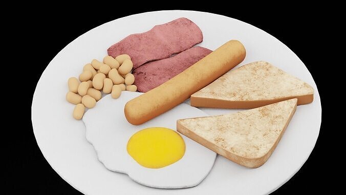 Sausages and Toasts Plate Low-poly 3D model 2