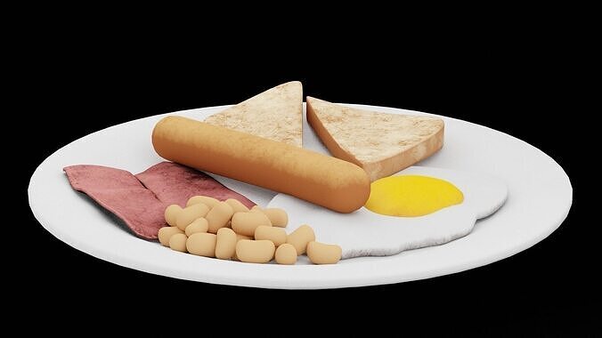 Sausages and Toasts Plate Low-poly 3D model 4