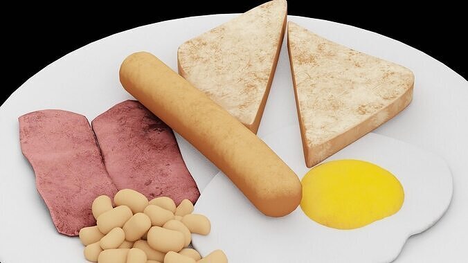 Sausages and Toasts Plate Low-poly 3D model 5