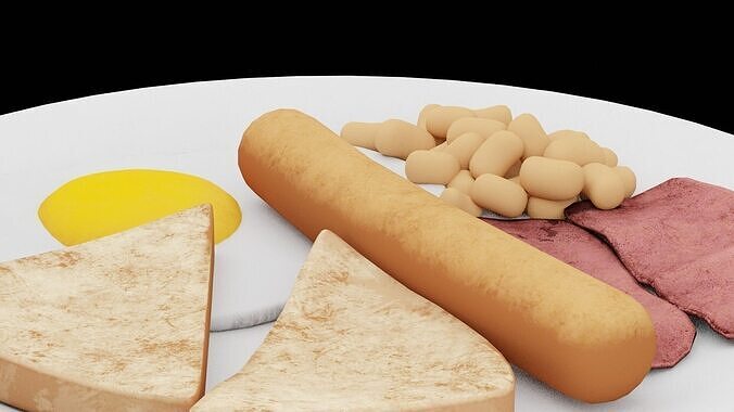 Sausages and Toasts Plate Low-poly 3D model 3