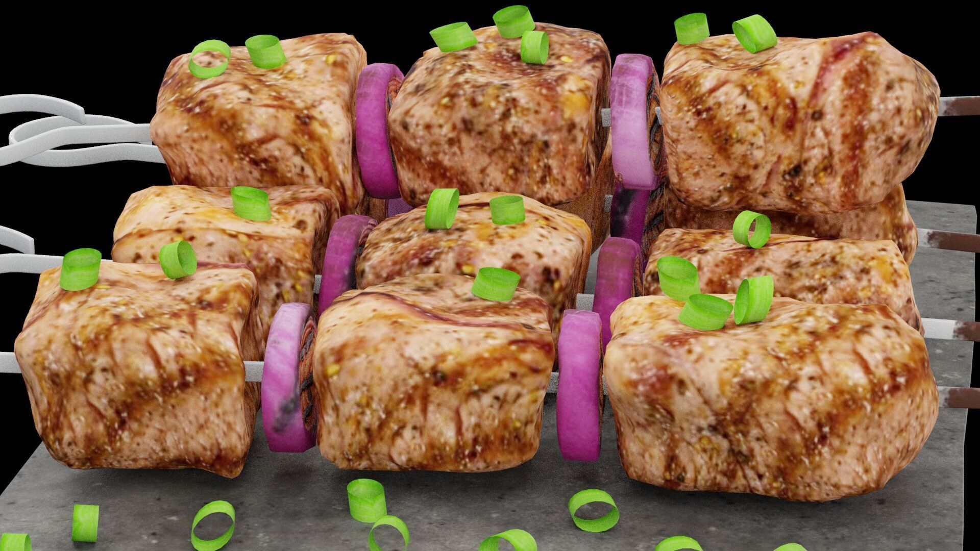 Grilled Meat Skewers Low-poly 3D model_2