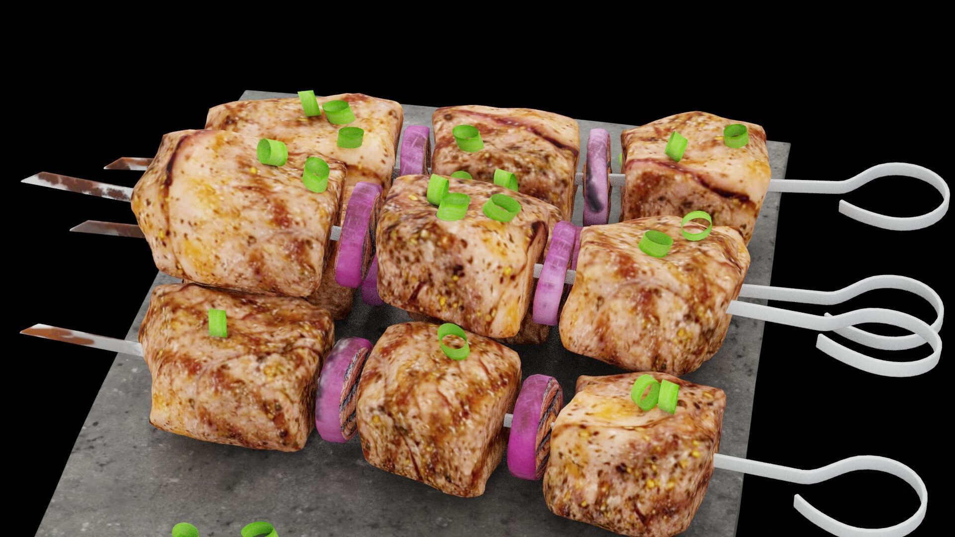 Grilled Meat Skewers Low-poly 3D model_4