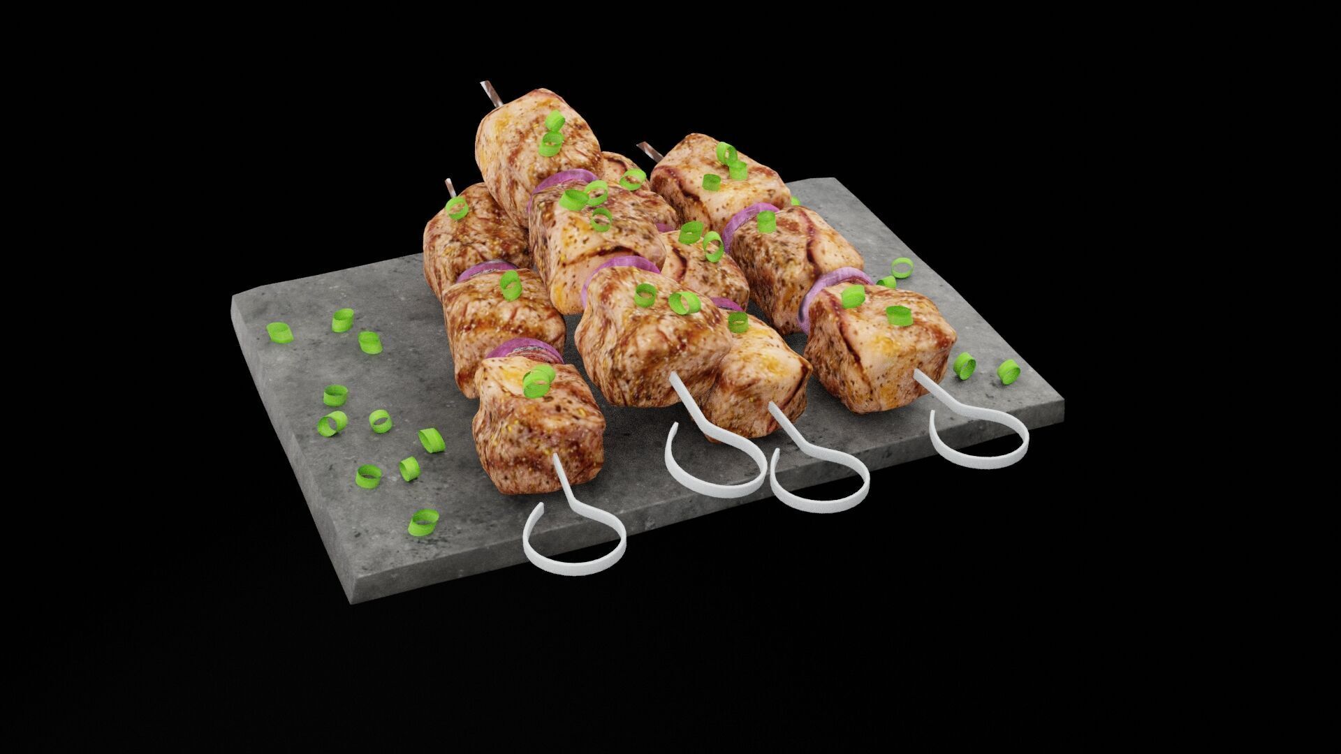 Grilled Meat Skewers Low-poly 3D model_5