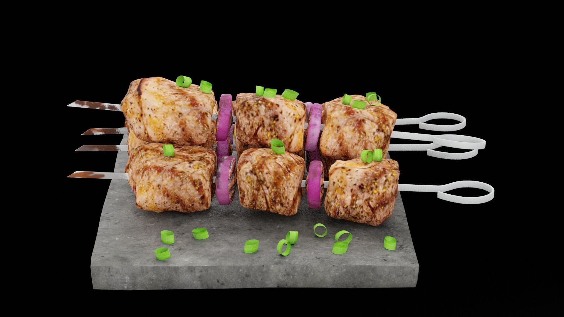 Grilled Meat Skewers Low-poly 3D model_3