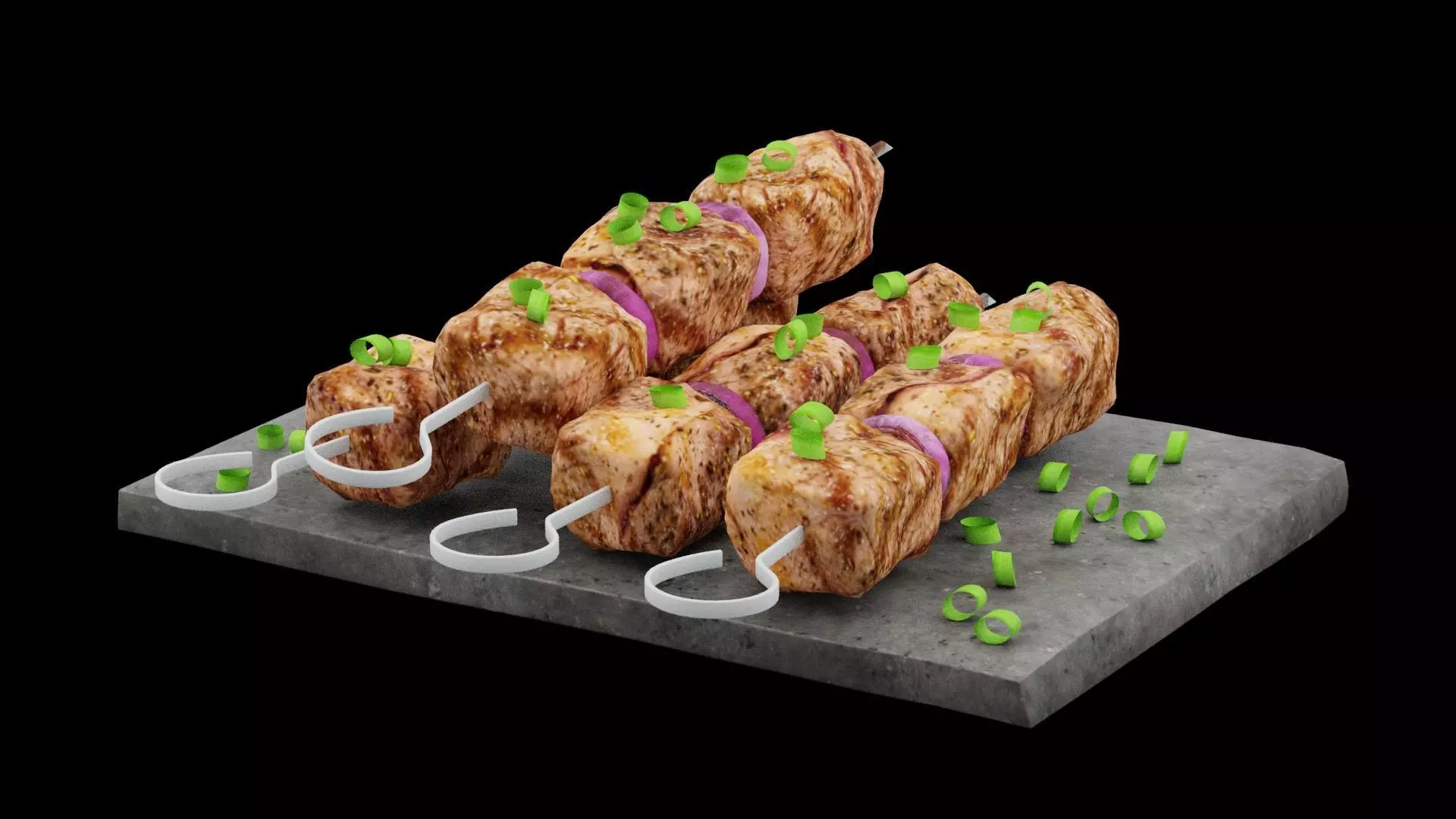 Grilled Meat Skewers Low-poly 3D model_0