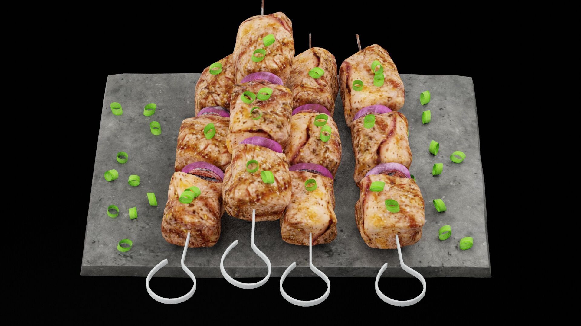 Grilled Meat Skewers Low-poly 3D model_1