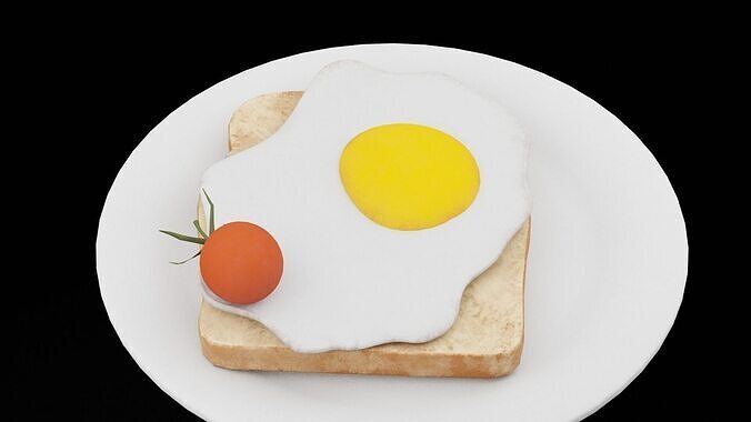 Bread With Egg  Low-poly 3D model 2