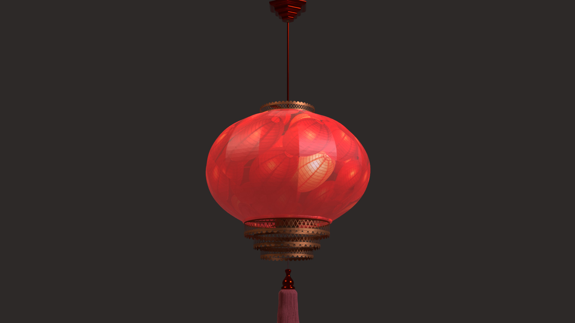 Chinese red lantern  Low-poly 3D model_2
