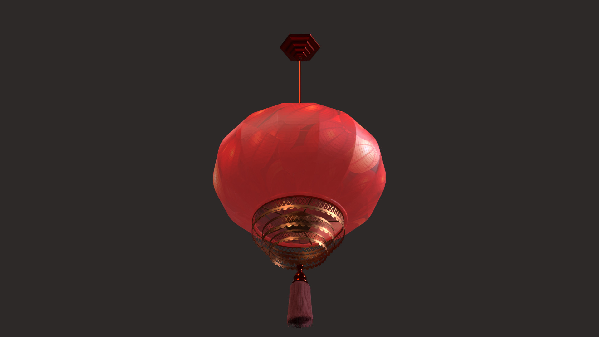 Chinese red lantern  Low-poly 3D model_3