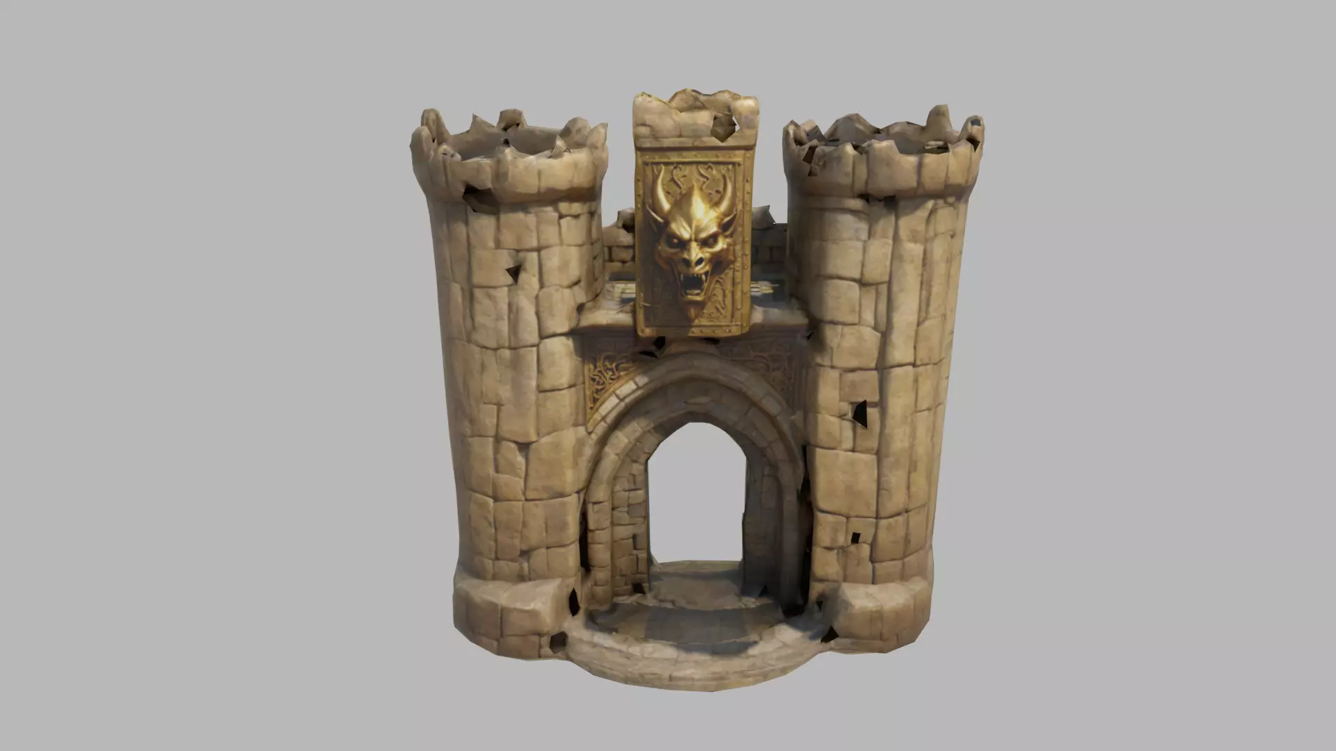 Fantasy Castle Gate Low-poly 3D model_0