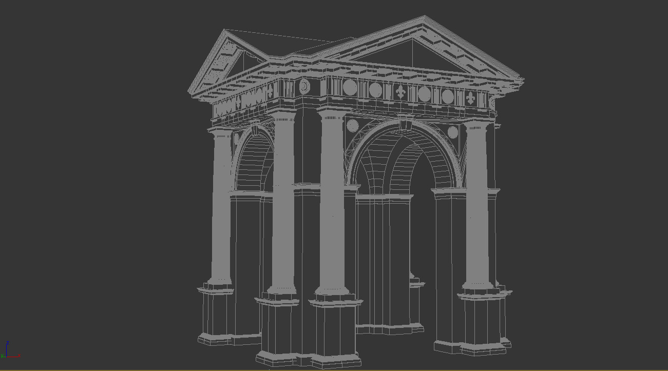 Arched portico in Doric mutulary 3 4 column order gazebo 3D model_13