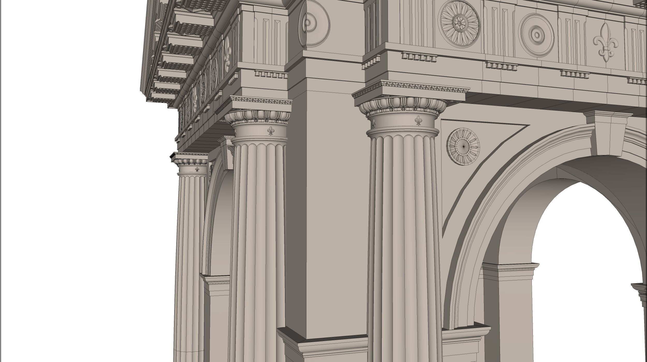 Arched portico in Doric mutulary 3 4 column order gazebo 3D model_8
