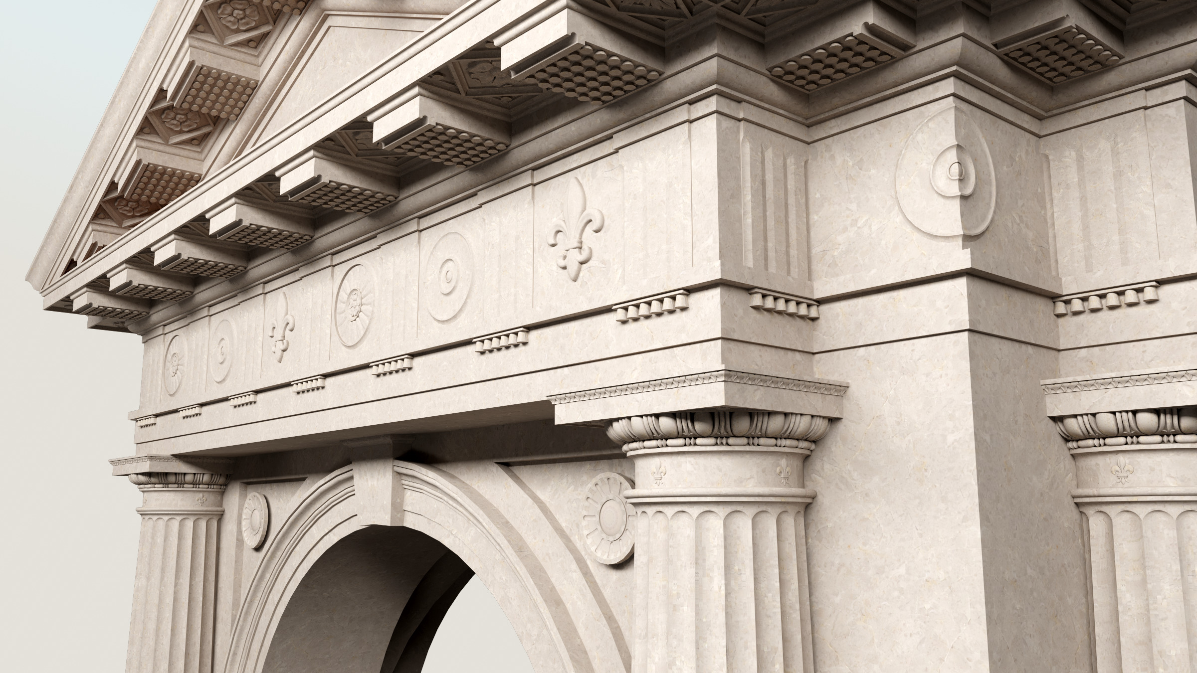 Arched portico in Doric mutulary 3 4 column order gazebo 3D model_5