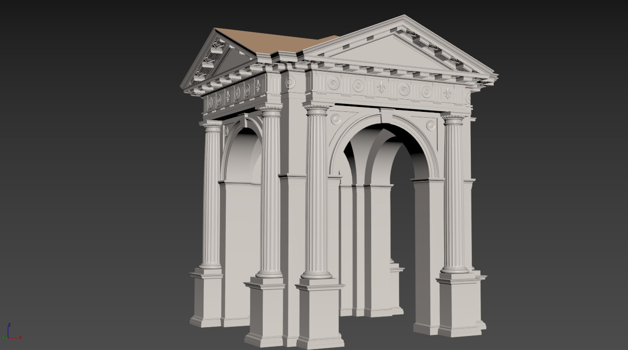 Arched portico in Doric mutulary 3 4 column order gazebo 3D model_11