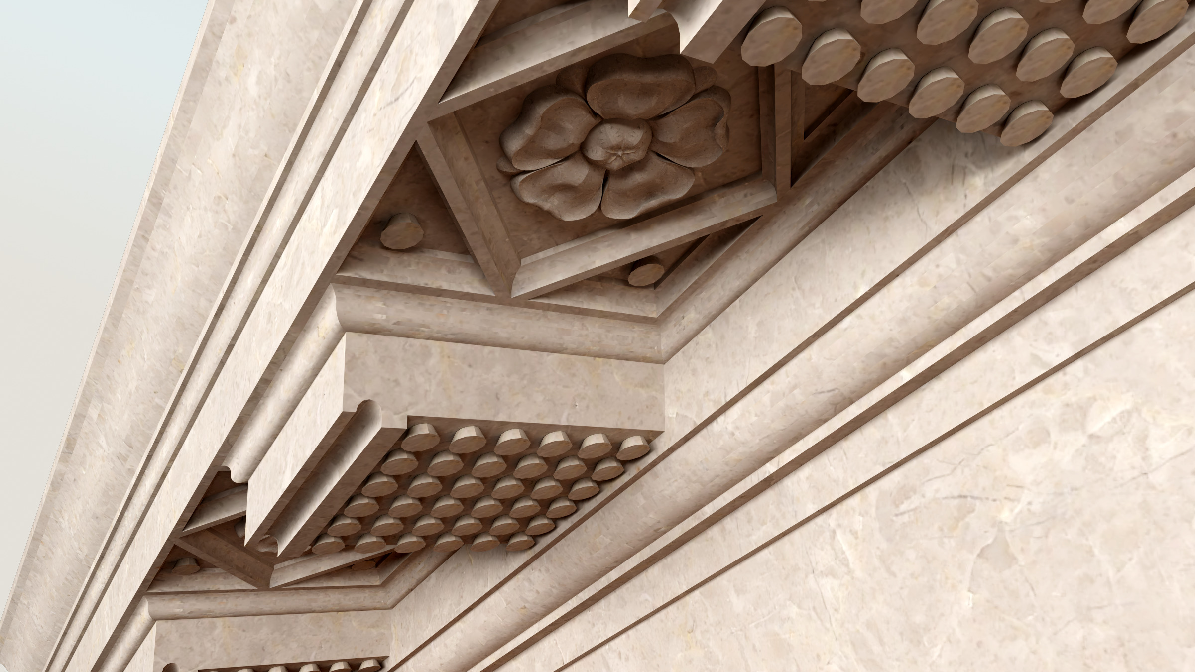 Arched portico in Doric mutulary 3 4 column order gazebo 3D model_6