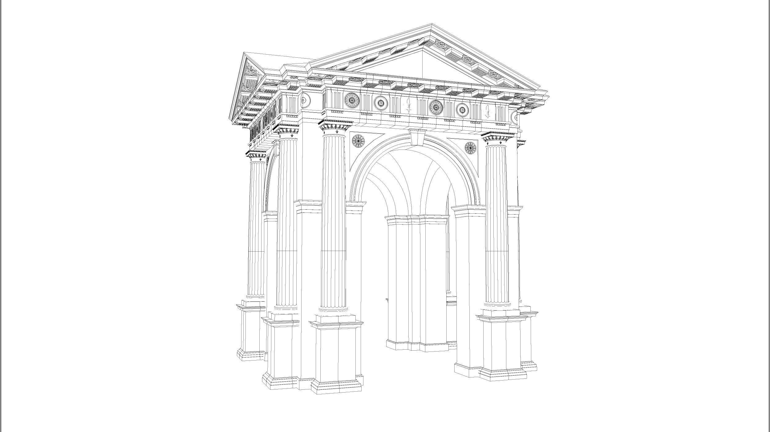 Arched portico in Doric mutulary 3 4 column order gazebo 3D model_9