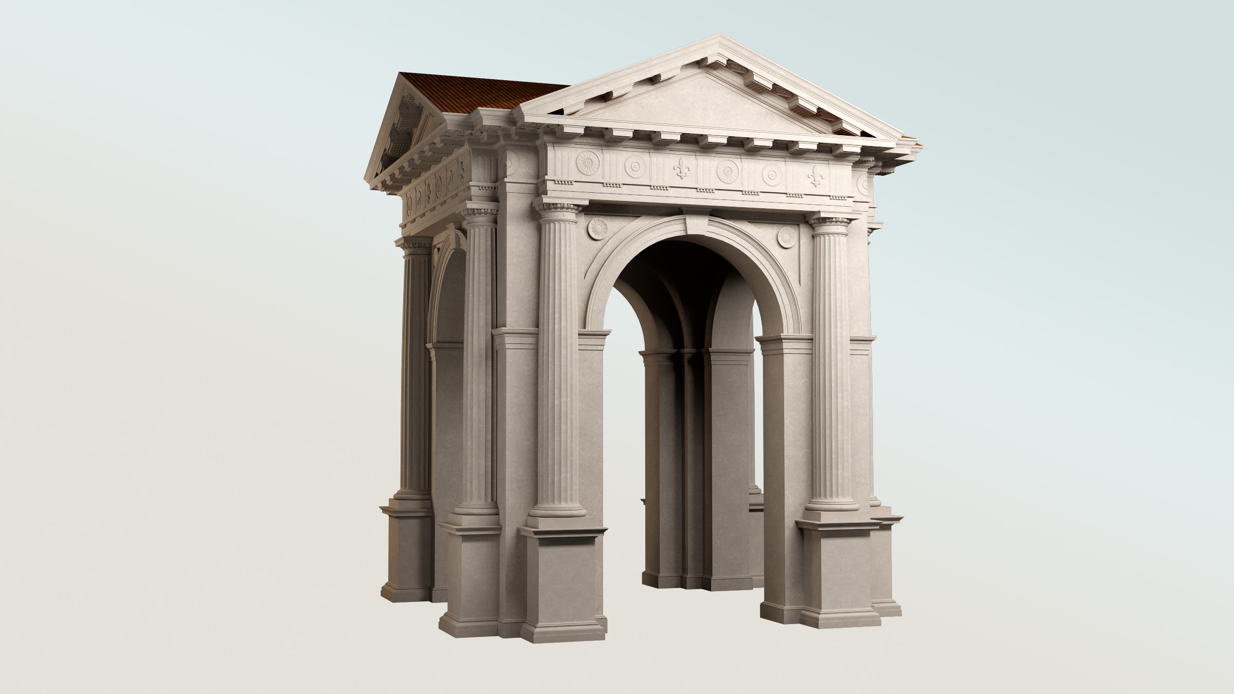 Arched portico in Doric mutulary 3 4 column order gazebo 3D model_1