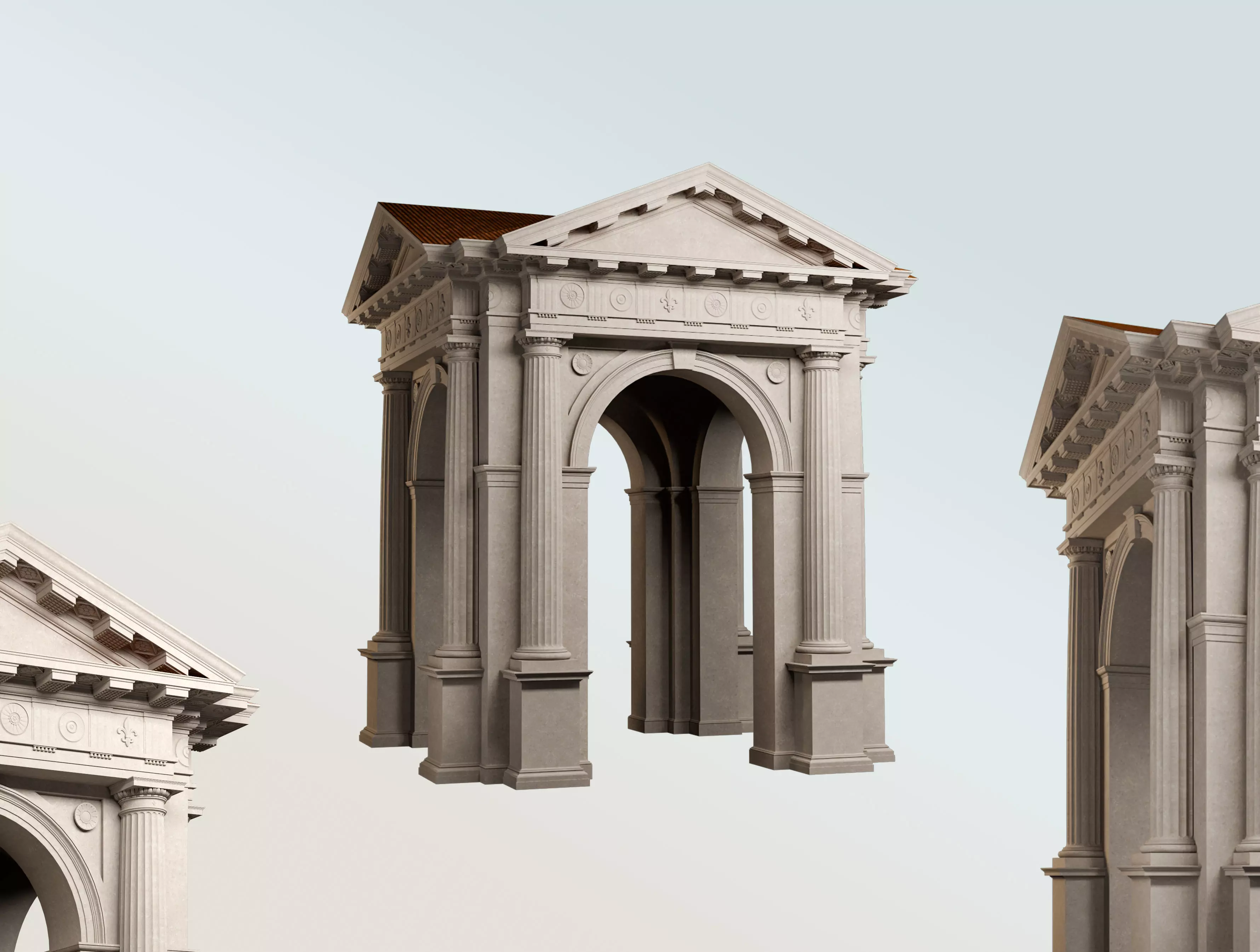 Arched portico in Doric mutulary 3 4 column order gazebo 3D model_0