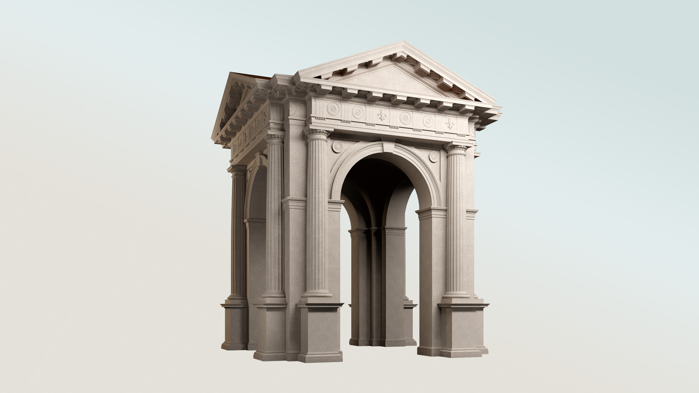 Arched portico in Doric mutulary 3 4 column order gazebo 3D model_3