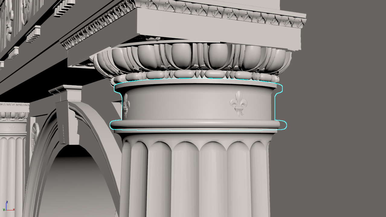 Arched portico in Doric mutulary 3 4 column order gazebo 3D model_12
