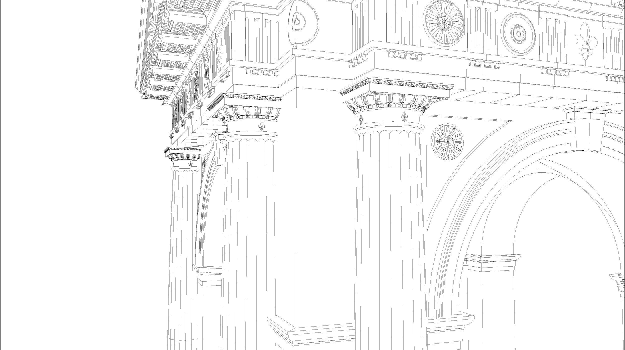Arched portico in Doric mutulary 3 4 column order gazebo 3D model_10