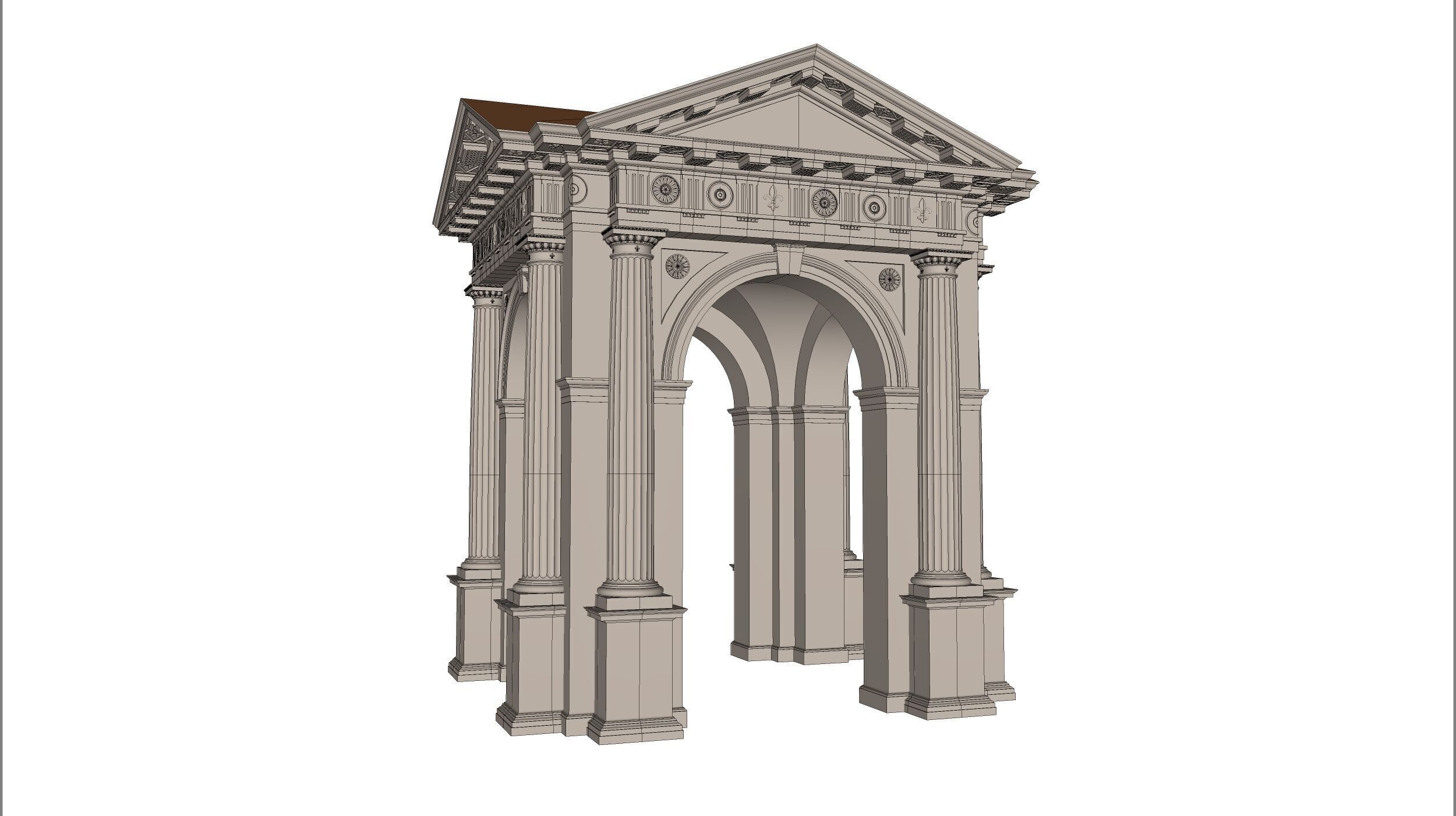 Arched portico in Doric mutulary 3 4 column order gazebo 3D model_7