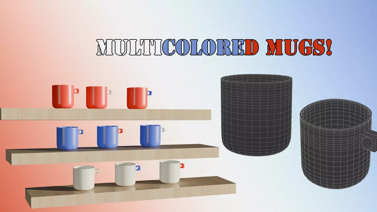 Multicolored Mugs 3D Model Collection_0