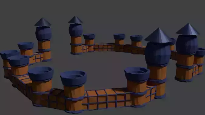 Simple Low Poly Castle Guard Post and Wall Parimeterss
