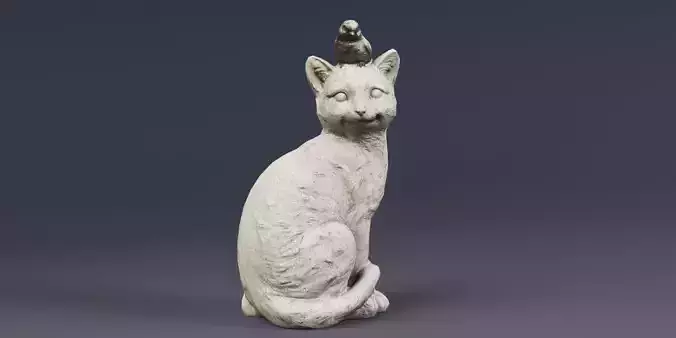 3D Scanned Cat Statue With A Bird