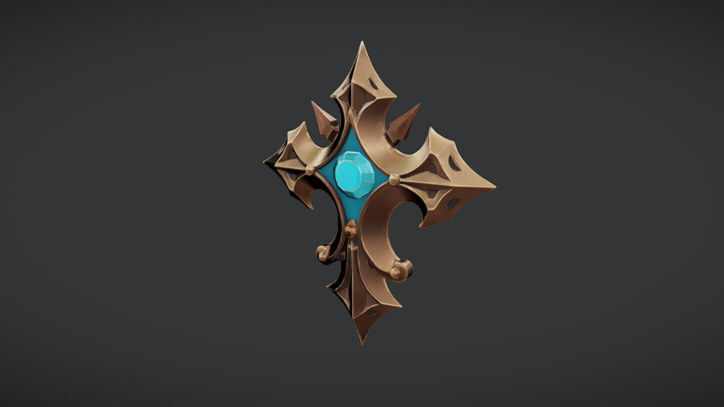 Ornate decorative emblem with a gemstone 3D model_2
