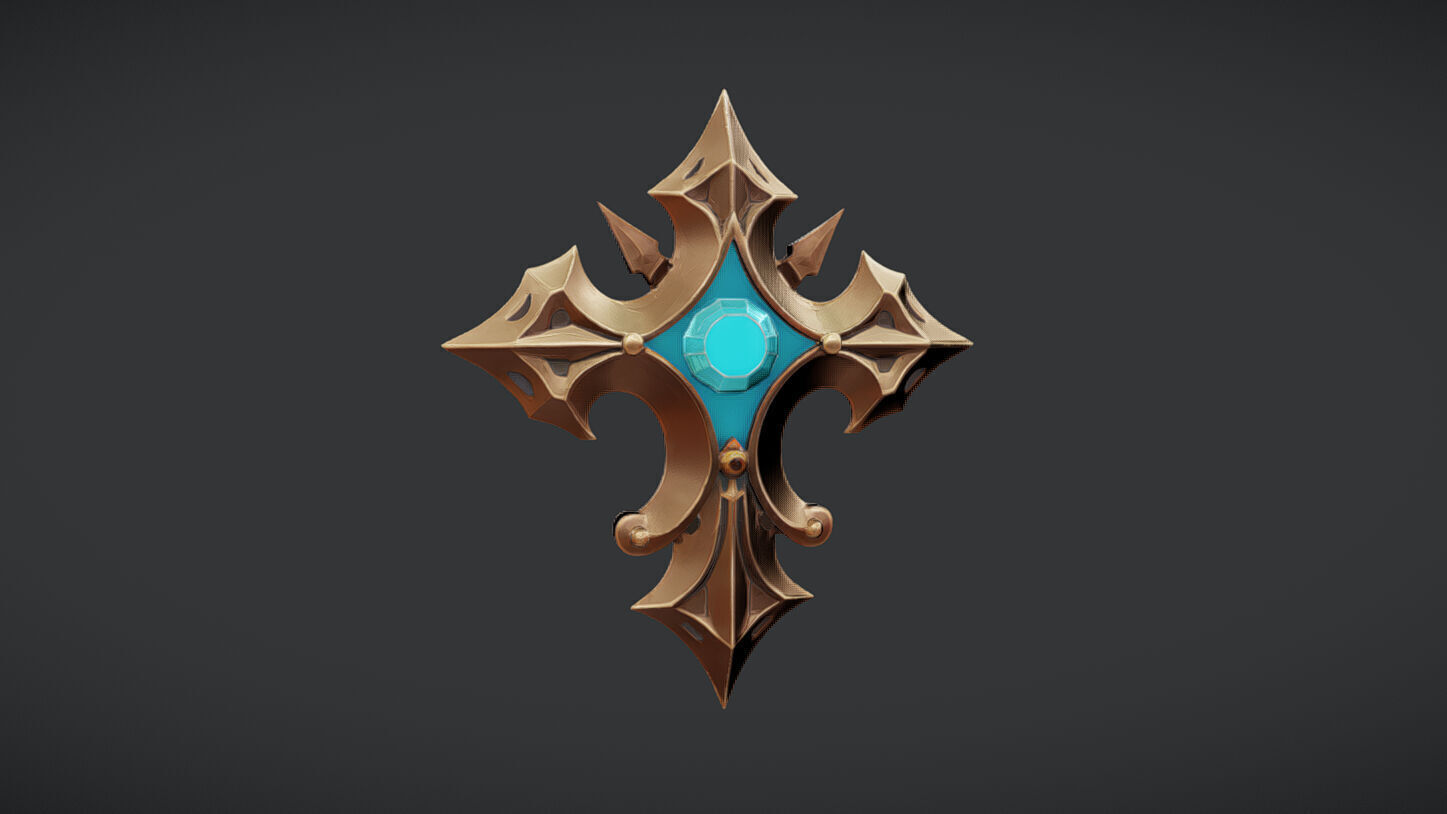 Ornate decorative emblem with a gemstone 3D model_1