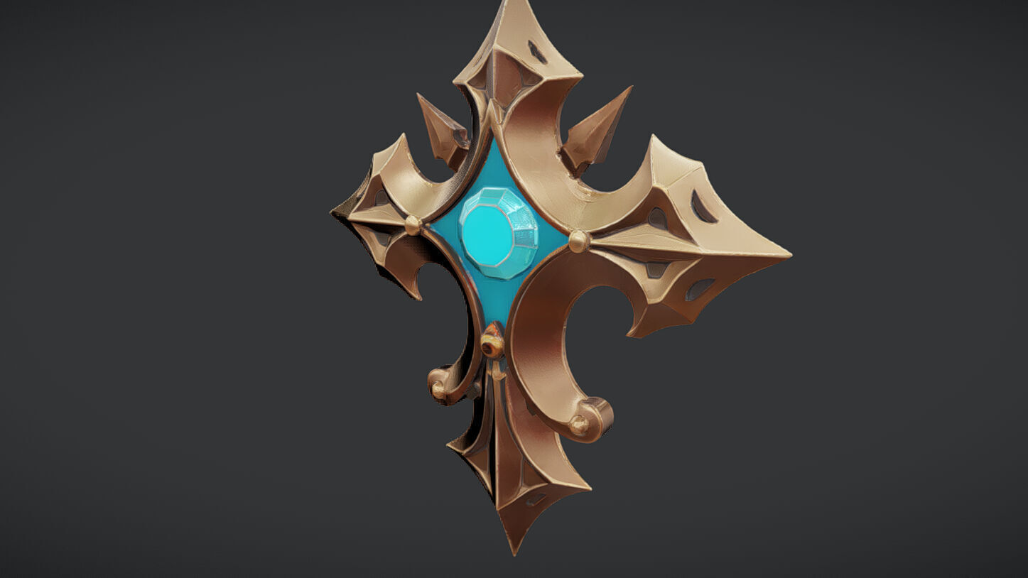 Ornate decorative emblem with a gemstone 3D model_3
