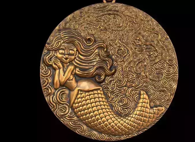 Detailed Sculpt Mermaid in the Sea Pendant