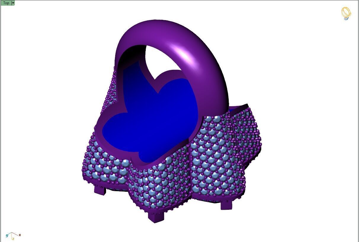 Custom Flower Shape Pear with Round Diamond Ring - Hiphop Ring 3D print model_12