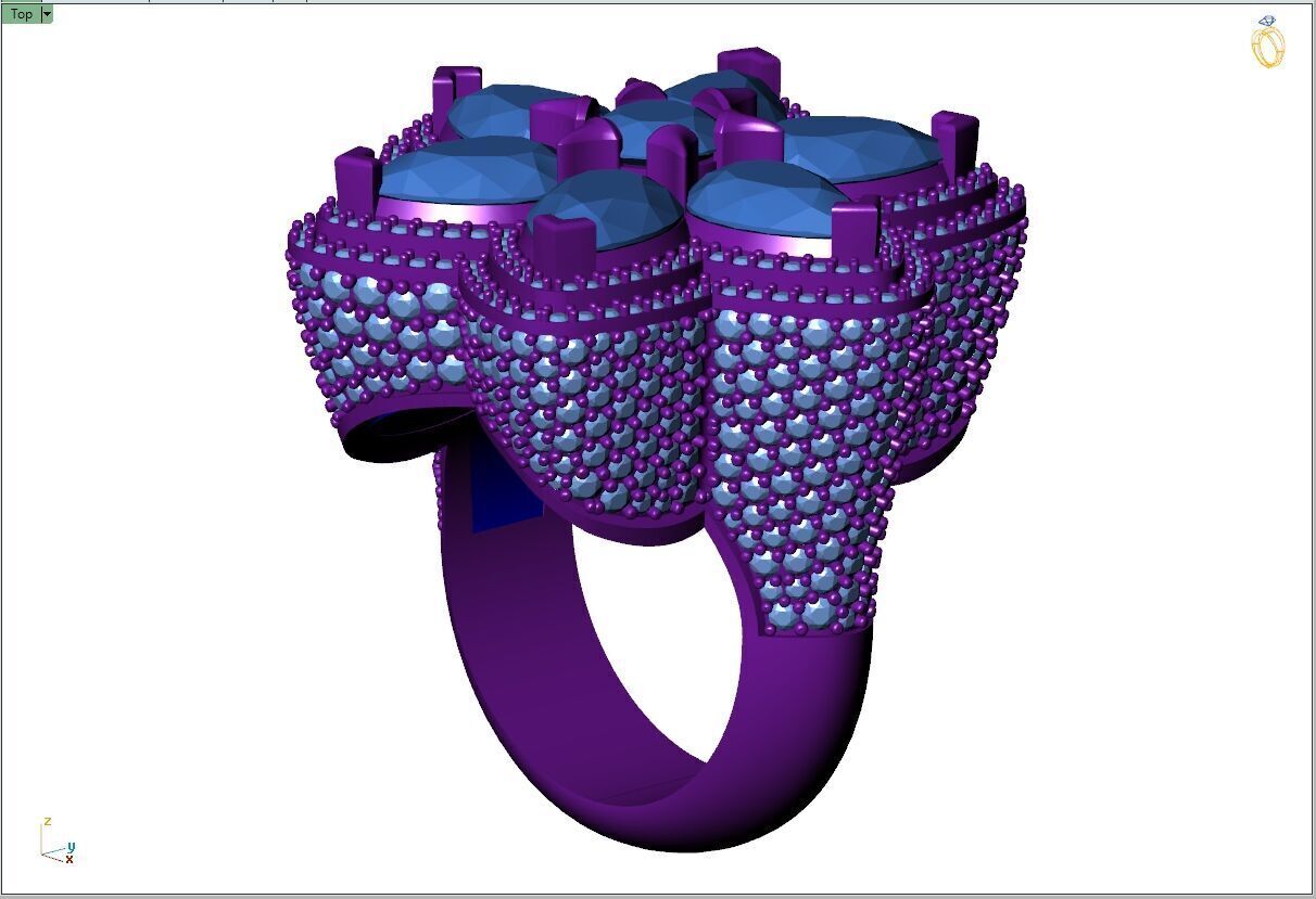 Custom Flower Shape Pear with Round Diamond Ring - Hiphop Ring 3D print model_9