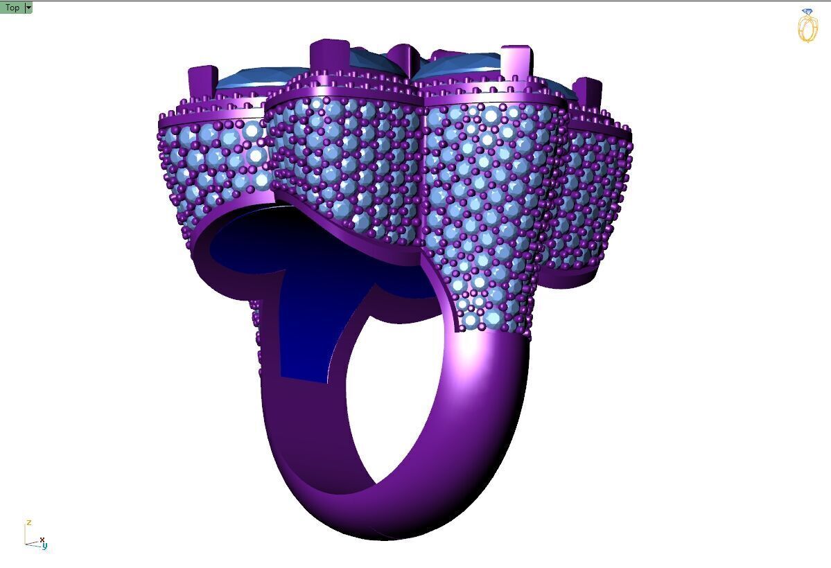 Custom Flower Shape Pear with Round Diamond Ring - Hiphop Ring 3D print model_10