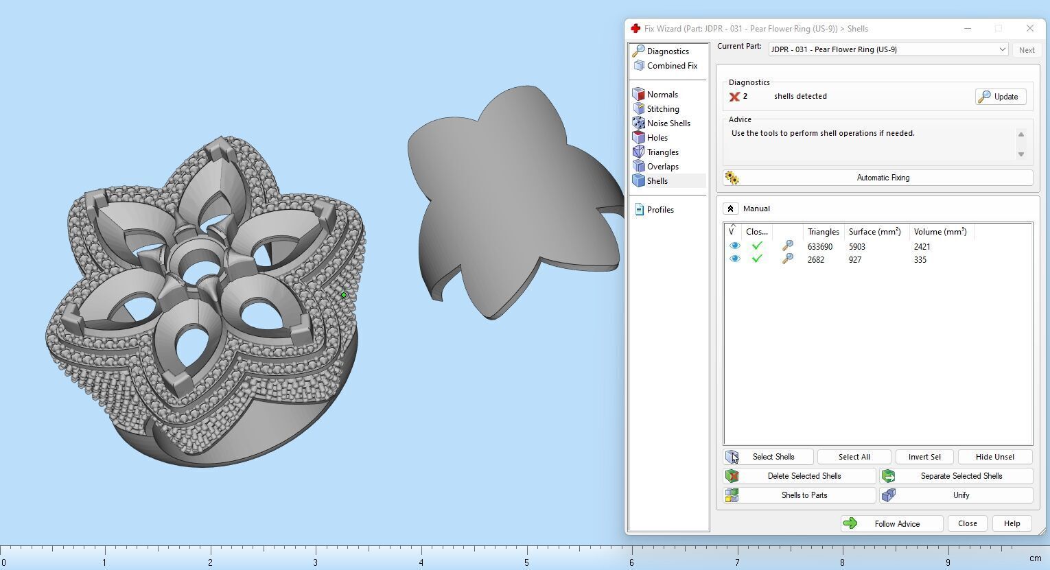Custom Flower Shape Pear with Round Diamond Ring - Hiphop Ring 3D print model_19