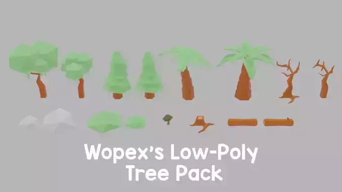 Low Poly Cartoon Trees Grass and Rocks