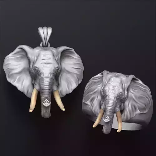 Elephant Head Pendant Ring Jewelry Collection