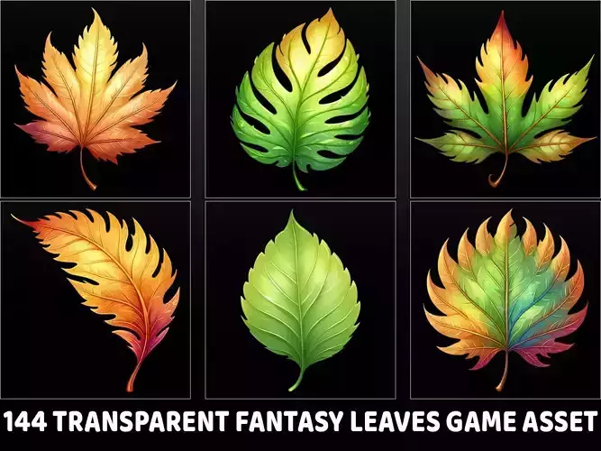 144 Transparent Fantasy Leaves Game Asset