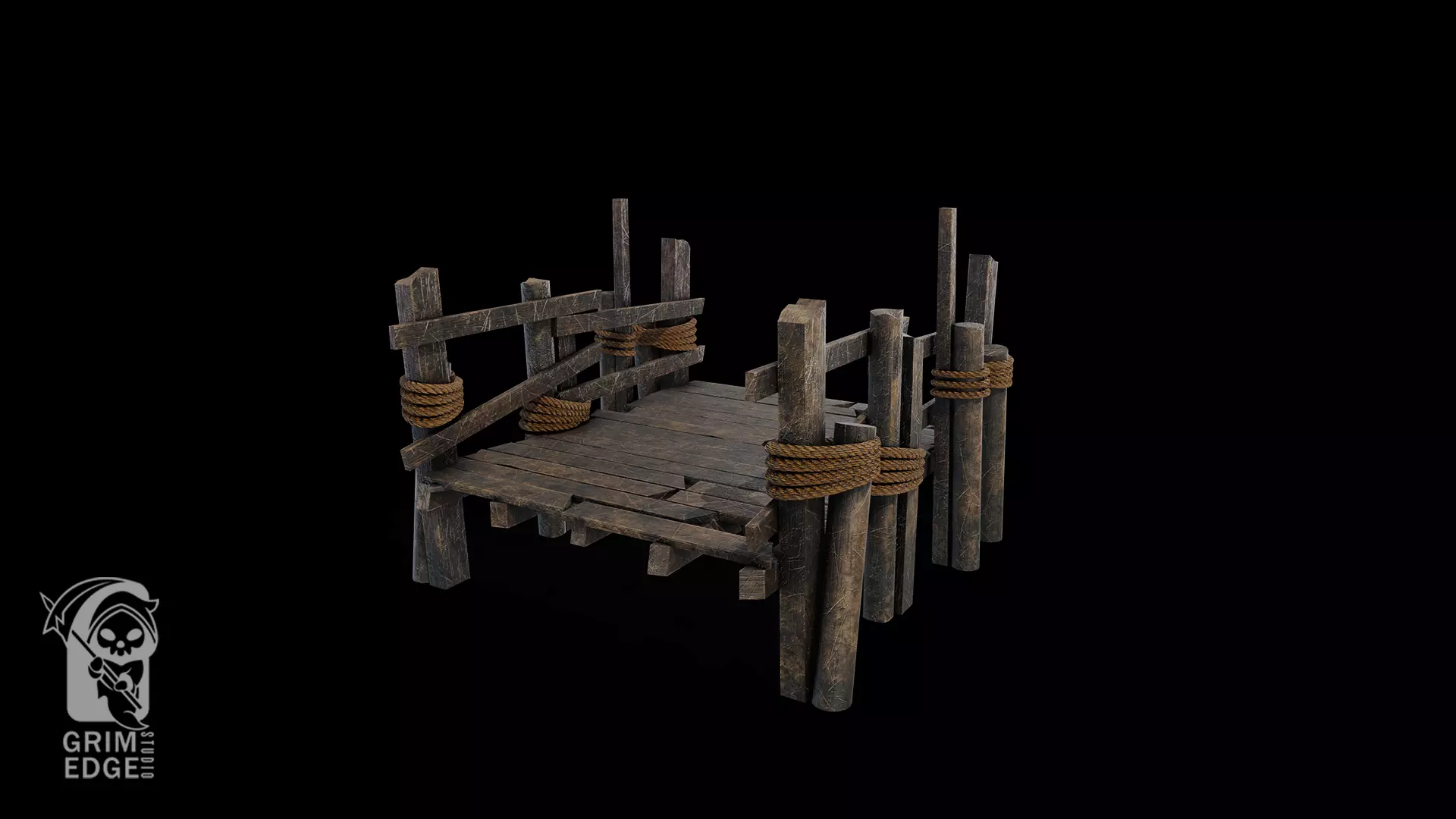 Wooden bridge Low-poly 3D model_0