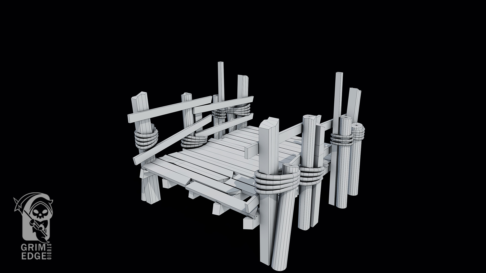 Wooden bridge Low-poly 3D model_5