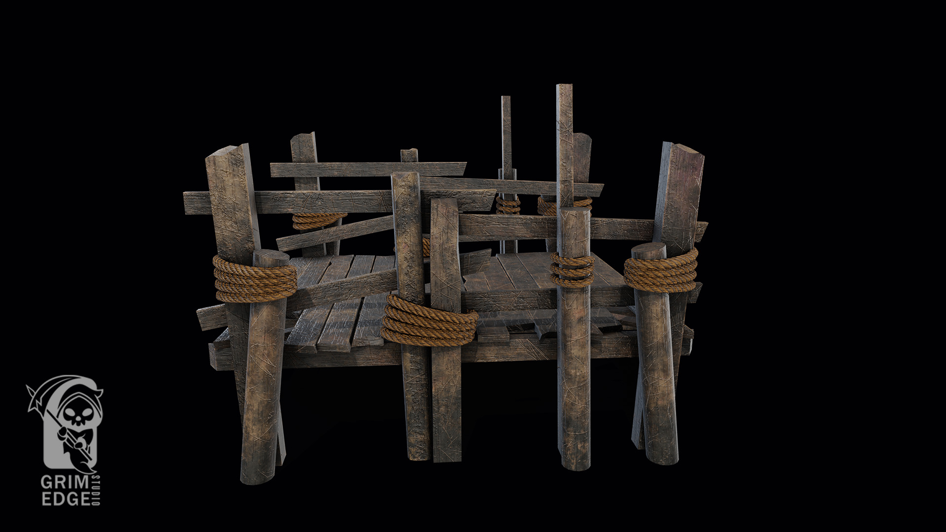 Wooden bridge Low-poly 3D model_4