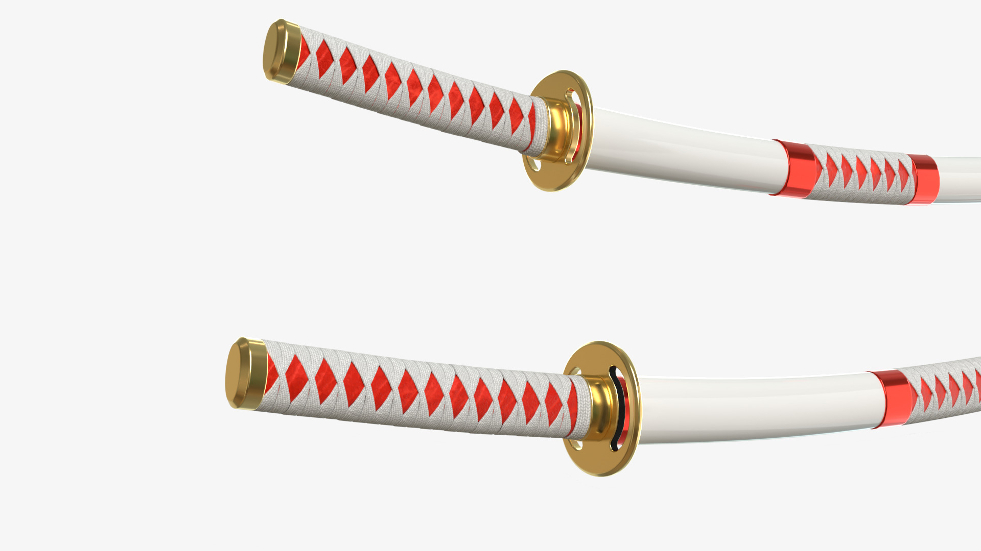 White Double Bladed Katana Wakizashi and Stand 3D model_4